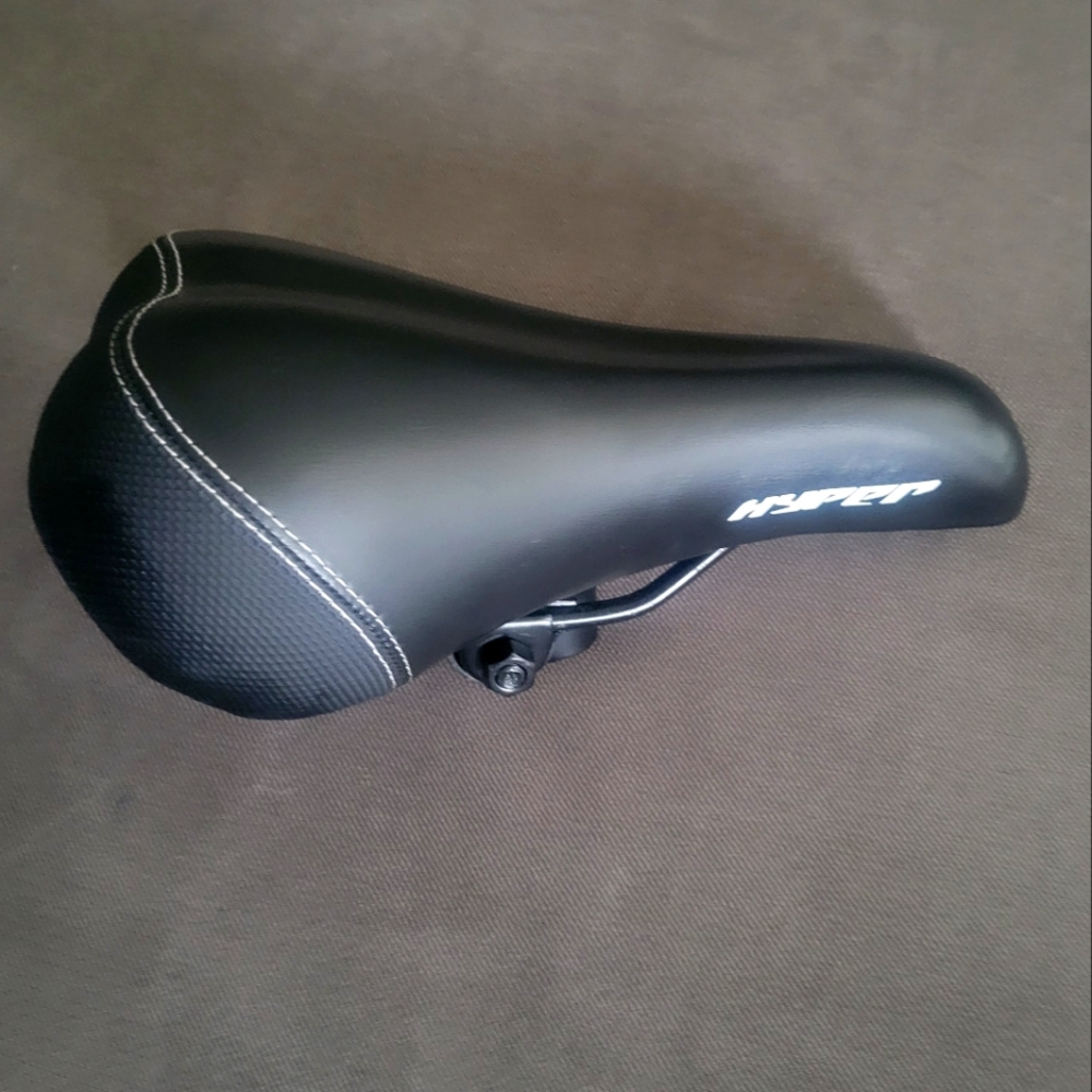 Hyper Saddle Bike Seat Black Leather White Stitching Padded Contour 10” x 6.5”